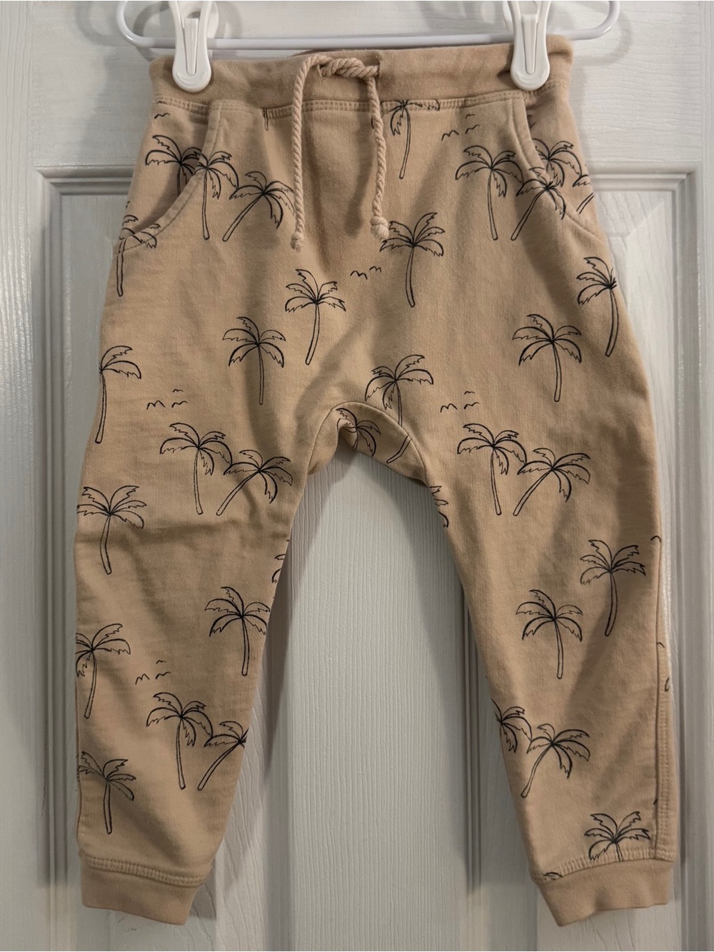 Rylee + Cru Baby Boy Beige Palm Print Jogger Pants with Drawstring & Pockets